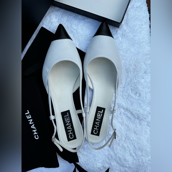 Chanel classic ballet two tone slingbacks NWB pointed toes 39.5 - Picture 14 of 15